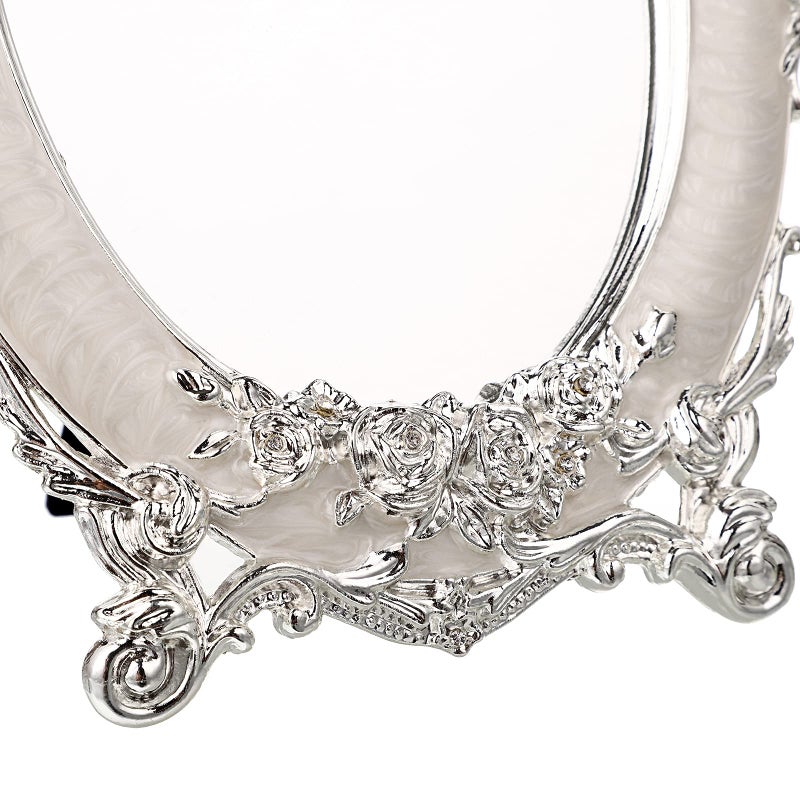 Juxyes Small Tabletop Dressing Mirror Vintage Metal Desktop Mirror With Stand  Antique Embossed Roses Countertop Makeup Mirror Retro Oval Cosmetic Decorative Mirrors For Table Centerpieces - Image 4