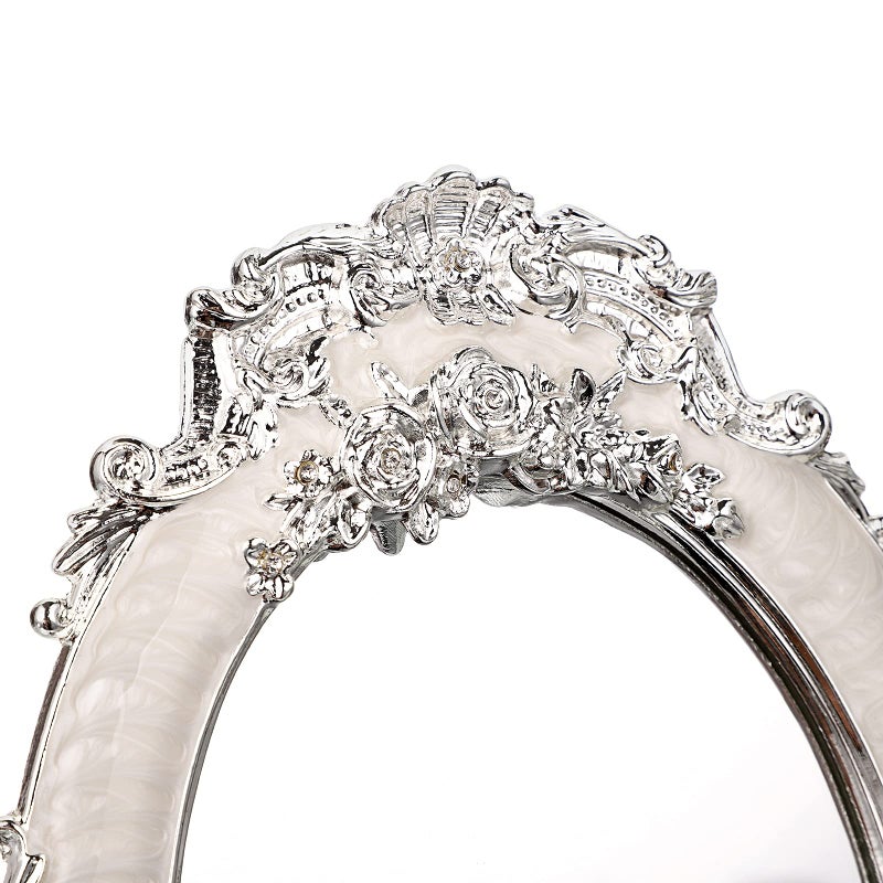 Juxyes Small Tabletop Dressing Mirror Vintage Metal Desktop Mirror With Stand  Antique Embossed Roses Countertop Makeup Mirror Retro Oval Cosmetic Decorative Mirrors For Table Centerpieces - Image 3