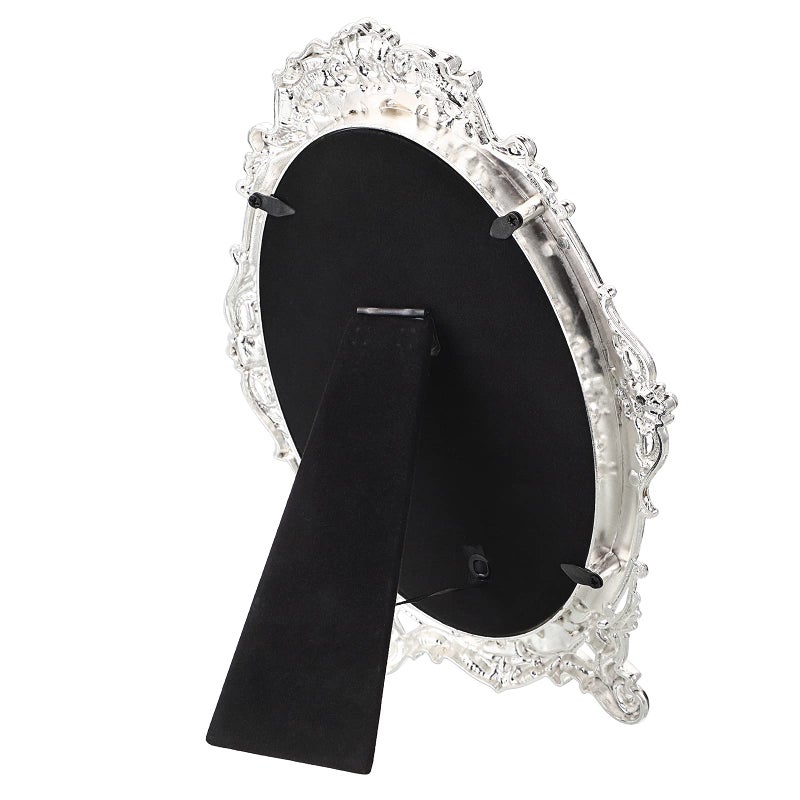 Juxyes Small Tabletop Dressing Mirror Vintage Metal Desktop Mirror With Stand  Antique Embossed Roses Countertop Makeup Mirror Retro Oval Cosmetic Decorative Mirrors For Table Centerpieces - Image 5