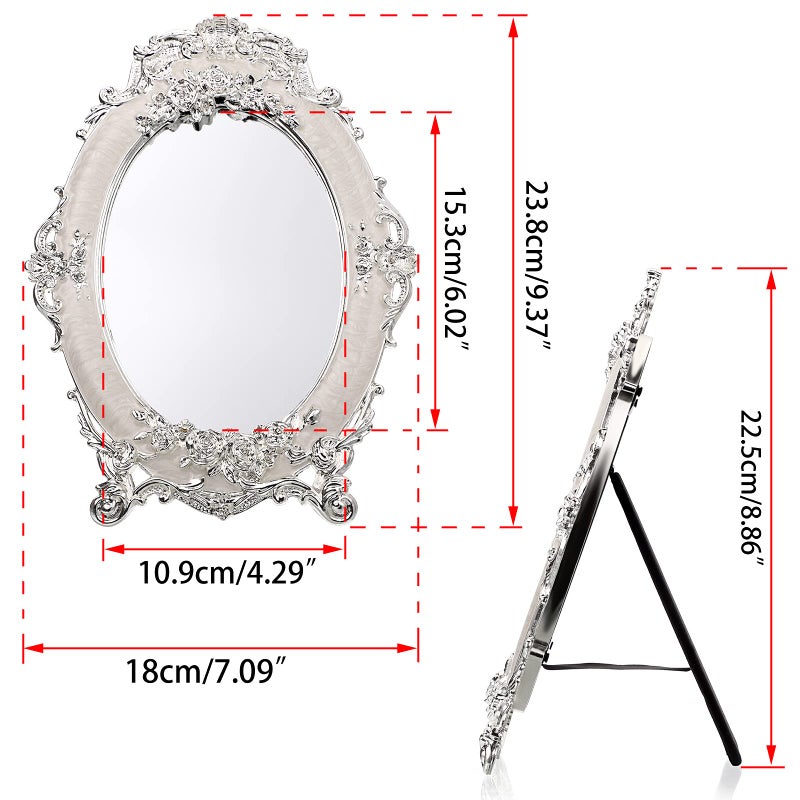 Juxyes Small Tabletop Dressing Mirror Vintage Metal Desktop Mirror With Stand  Antique Embossed Roses Countertop Makeup Mirror Retro Oval Cosmetic Decorative Mirrors For Table Centerpieces - Image 2