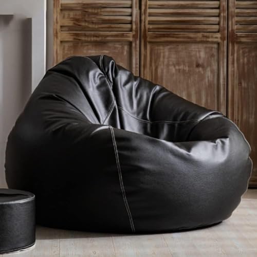 LEXAVI Brand® - Premium Imported Soft Oxford Leather Bean Bag with Rectangular Extra Comfortable Footrest & Comfy Cushion with Beans Filled I Bean Bag Chair (Ready to Use) Color- (XXXXXL-Black) - Image 4