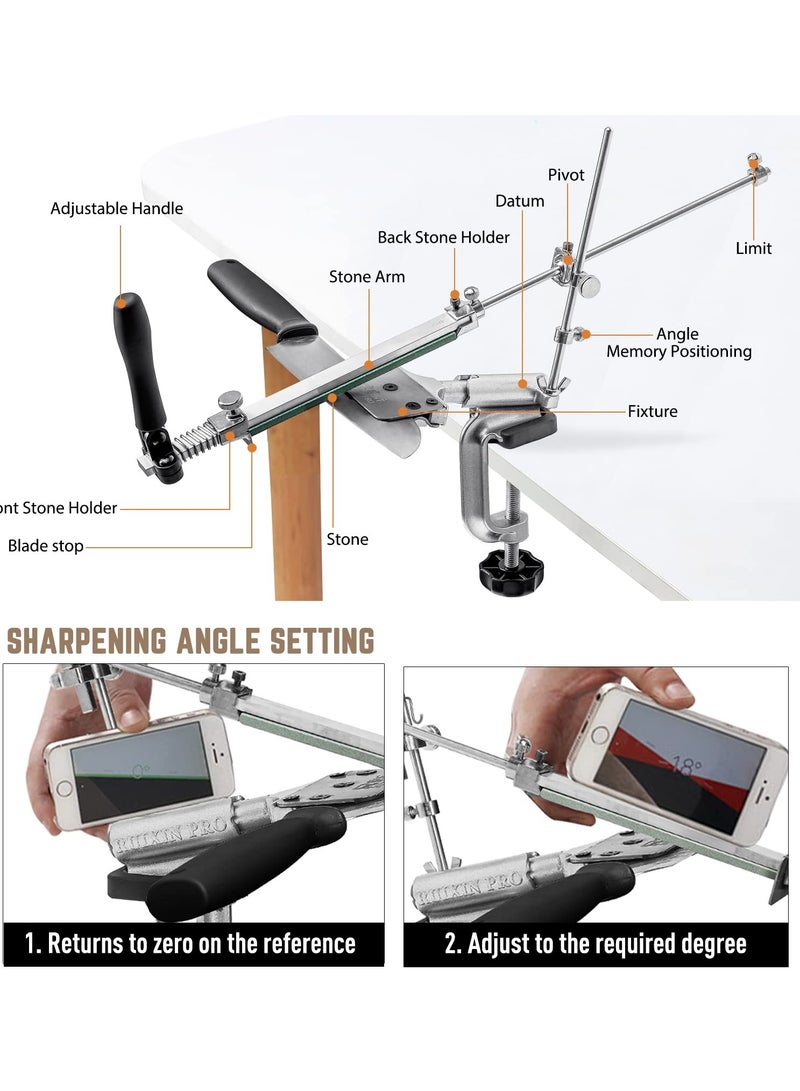 XiuWoo Professional Knife Sharpener with 10 Whetstones, 360° Rotation Flip Design Fixed-Angle Stainless Steel Kitchen Chef Knife Sharpening Kit Abrasive Holding System Tools  - Image 5
