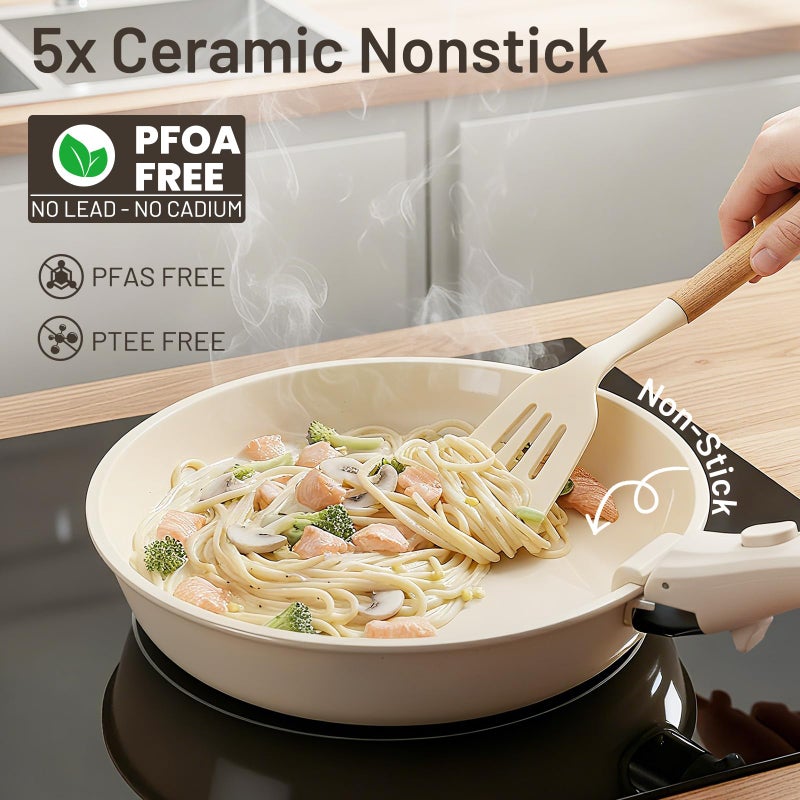 KIKCOIN Nonstick Pots and Pans Set - Ceramic Cookware Set with Detachable Handle - 25 Pack Healthy Pans Set for Cooking - Stackable for RV Kitchen, Induction Ready - Dishwasher and Oven Safe - Image 2