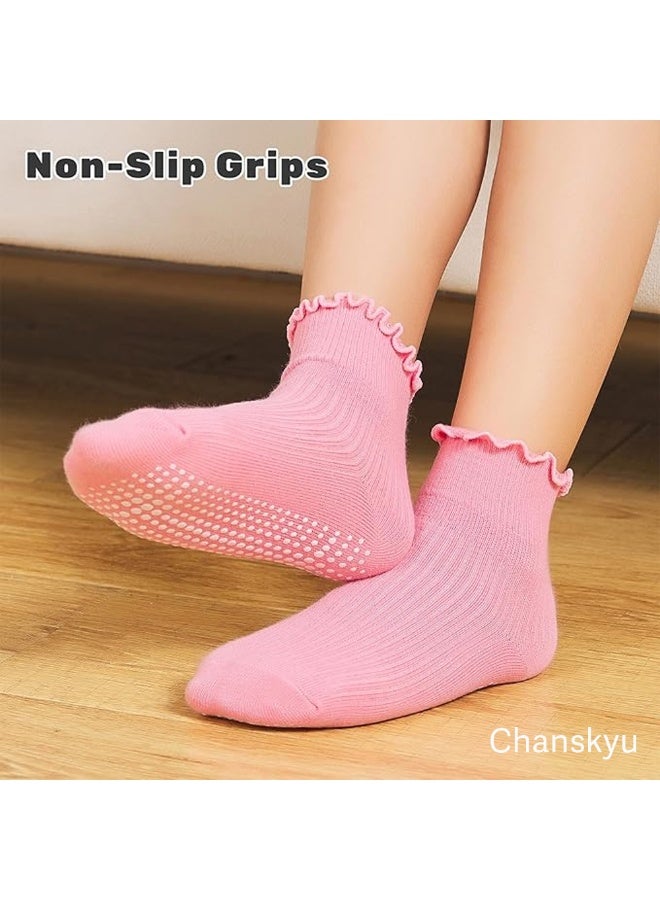 Chanskyu 6 Pairs Toddler Ruffle Socks for Girls Baby Grip Socks Non Slip Socks Cute Grippy Frilly - Image 2