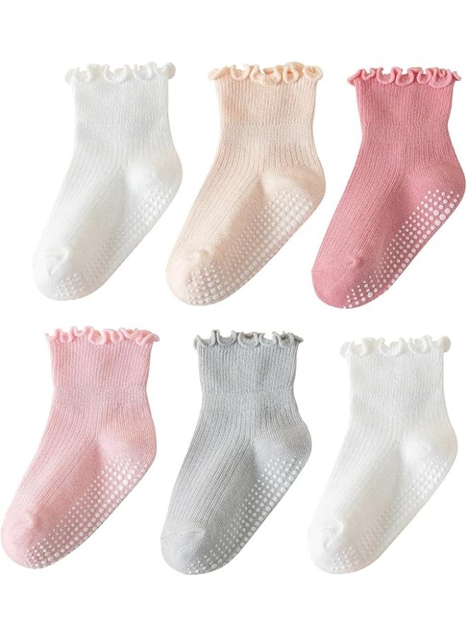 Chanskyu 6 Pairs Toddler Ruffle Socks for Girls Baby Grip Socks Non Slip Socks Cute Grippy Frilly - Image 4