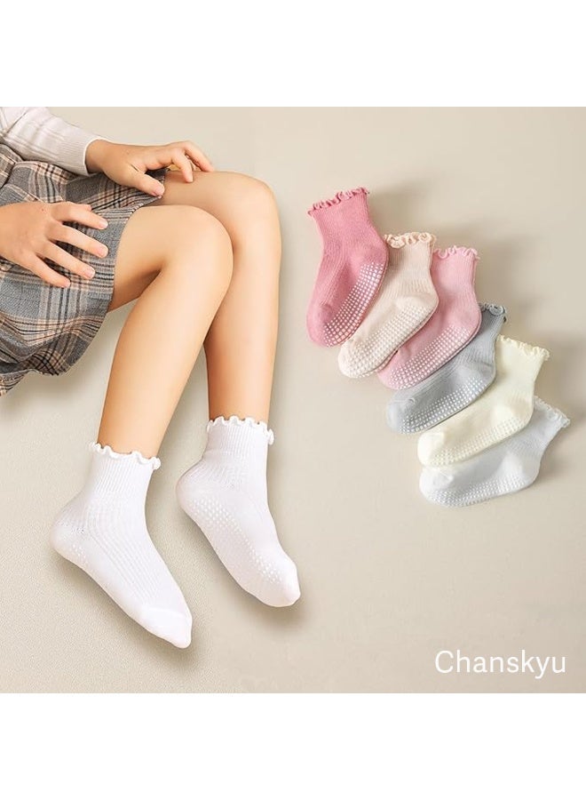 Chanskyu 6 Pairs Toddler Ruffle Socks for Girls Baby Grip Socks Non Slip Socks Cute Grippy Frilly - Image 5