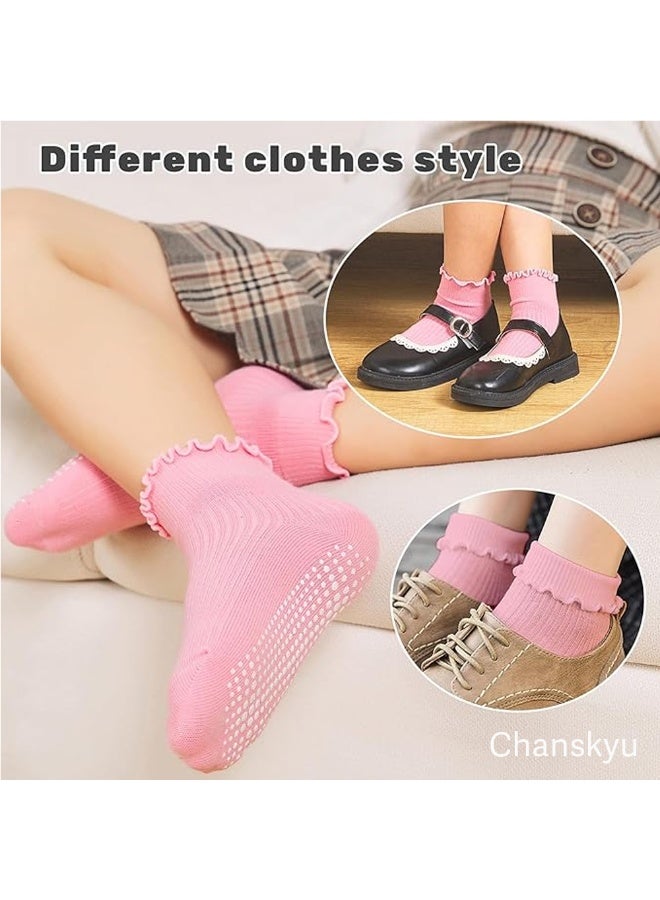 Chanskyu 6 Pairs Toddler Ruffle Socks for Girls Baby Grip Socks Non Slip Socks Cute Grippy Frilly - Image 3
