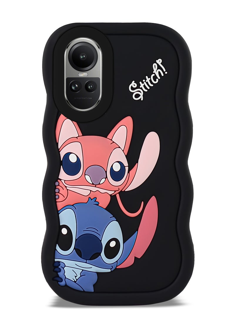 ماركة غير محددة - حافظة هاتف Lilo and Stitch Cartoon ثلاثية الأبعاد من السيليكون الناعم المموج لهاتف Oppo Reno 10 5G/Reno 10 Pro 5G (أسود) - Image 1