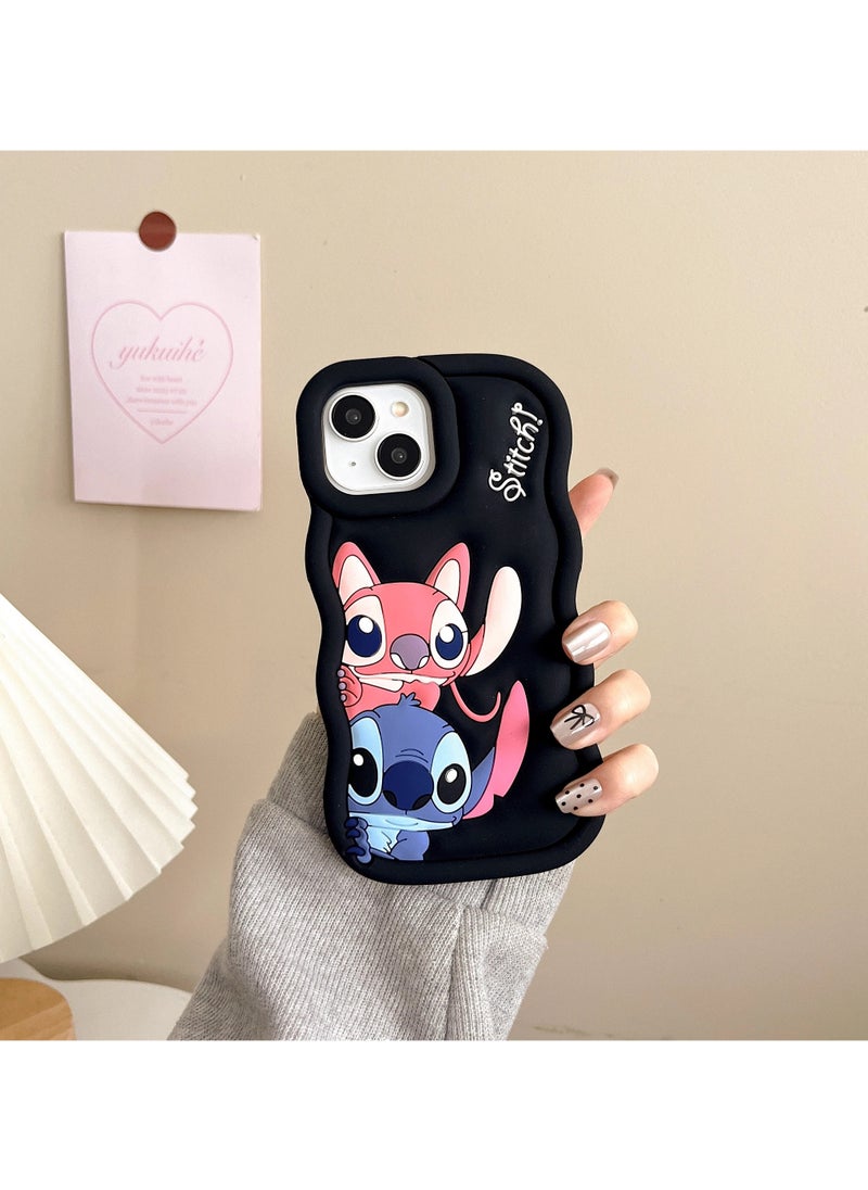 ماركة غير محددة - حافظة هاتف Lilo and Stitch Cartoon ثلاثية الأبعاد من السيليكون الناعم المموج لهاتف Oppo Reno 10 5G/Reno 10 Pro 5G (أسود) - Image 1