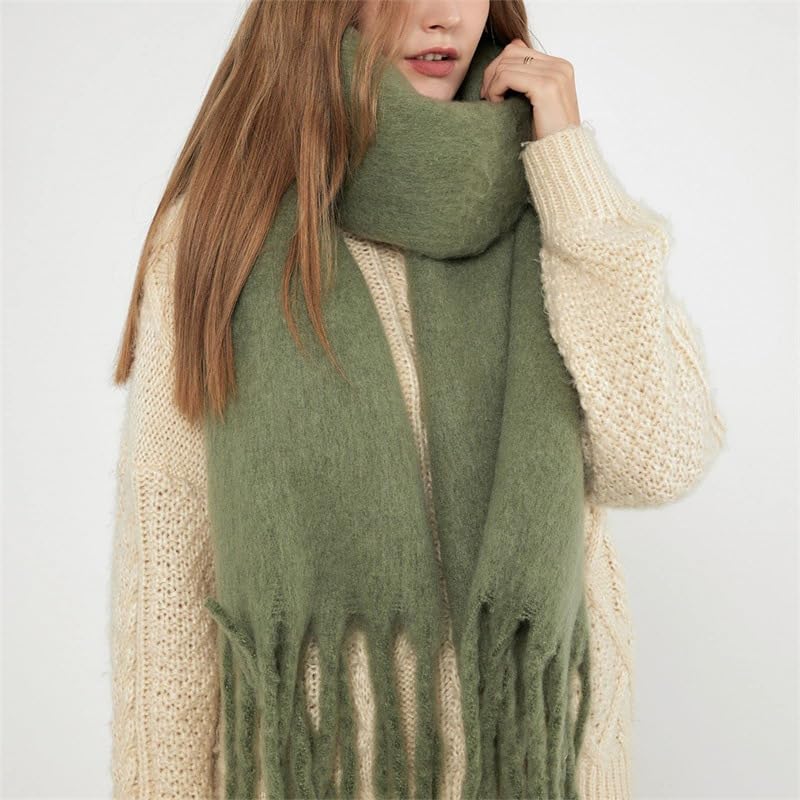 MININAI Women Chunky Scarf, Soft Warm Winter Scarf for Cold Weather, Christmas Blanket Scarves Pashmina Shawl Wrap (Sage) - Image 4