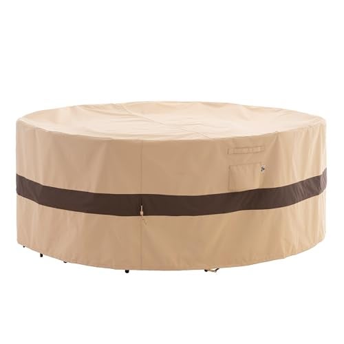 WJ-X3 Round Patio Furniture Cover, 62" D x 31" H, Waterproof, UV Resistant, Anti-Fading Outdoor Cover for Round Dining Table and Chairs Set, Beige & Coffee - Image 1