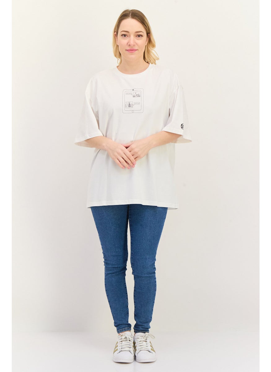 STEVE MADDEN - Women Crew Neck Short Sleeves Graphic Print T-Shirt, White - Image 1