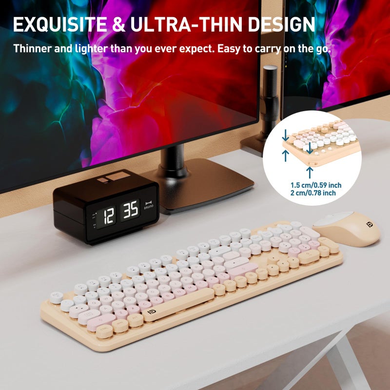 jar-owl Keyboard and Mouse Wireless,2.4Ghz Retro Typewriter Style Round Keycap,Full Size Wireless Keyboard Mouse Combo,Cute Cordless Keyboard Mouse Set for PC Laptop Desktop Computer-Pink Orange Colorful - Image 5