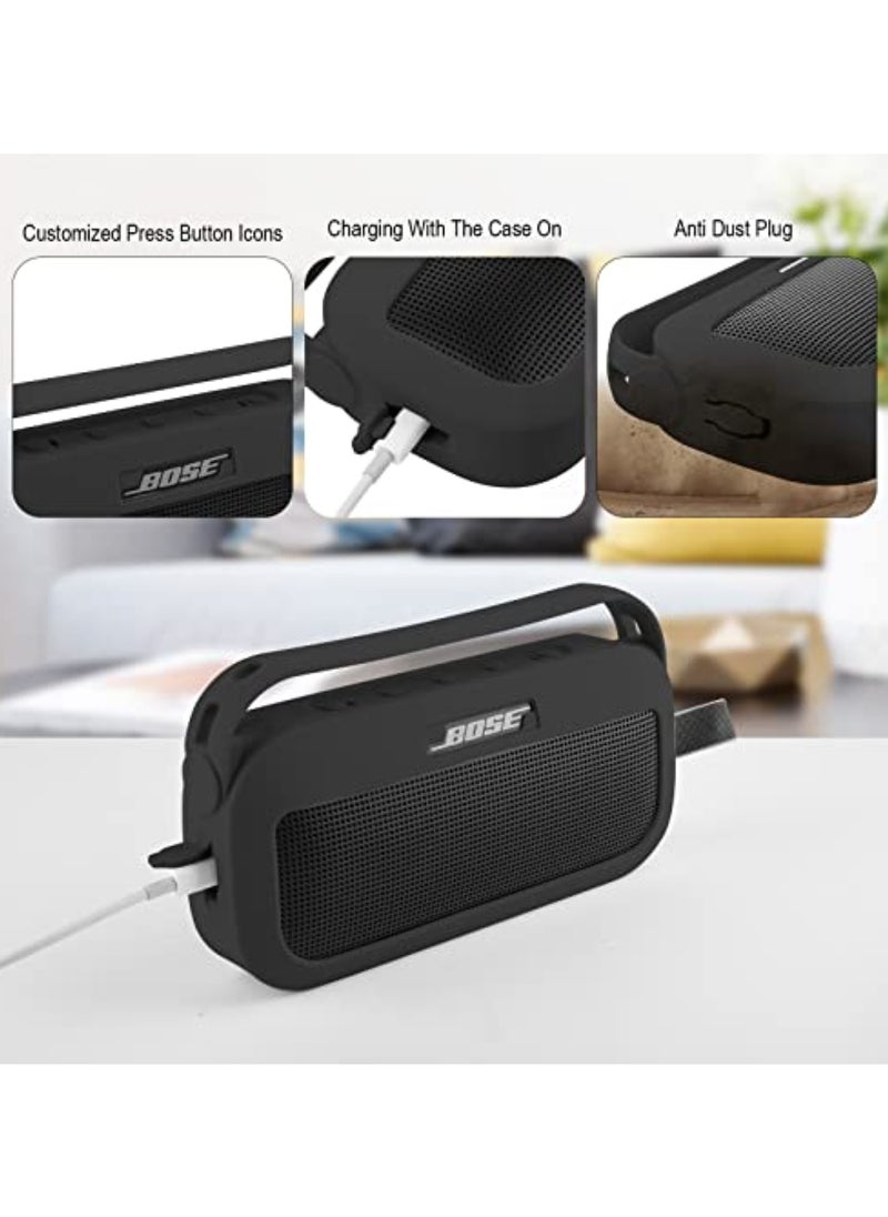 Generic Silicone Case Cover for Bose SoundLink Flex Portable Speaker Travel Protective Carrying Pouch (Black Case)  - Image 2