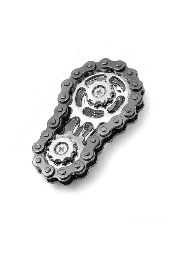 Spinner Bike Chain Gear Shape Fidget Spinner for Stress Relief, Metal Sprocket Chain Fidget Toy for Kids Adults, Kinetic Desk Toy Novelty Hand Finger Spinner for Anti-Anxiety, Cool Toy Gift for Kids Adults (Black/Silver) - Image 1