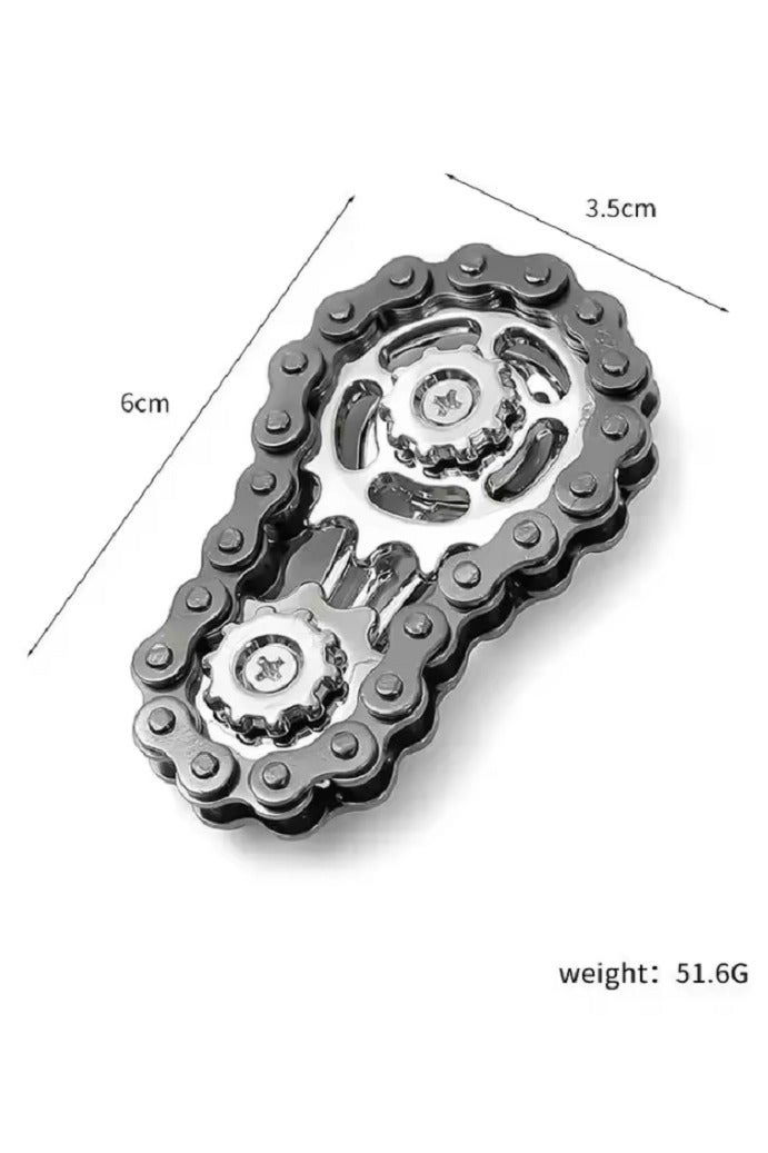 Spinner Bike Chain Gear Shape Fidget Spinner for Stress Relief, Metal Sprocket Chain Fidget Toy for Kids Adults, Kinetic Desk Toy Novelty Hand Finger Spinner for Anti-Anxiety, Cool Toy Gift for Kids Adults (Black/Silver) - Image 2