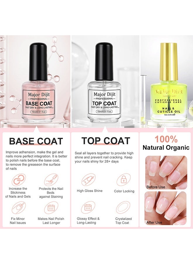 MAJOR DIJIT 3 Pcs Quick Dry Nail Polish Set, Base Coat, Top Coat, Nail & Cuticle Oil, High-Gloss, Long-Lasting, Air-Dry, Non-Gel, Great for Home Manicures,15ml/0.45oz - Image 2
