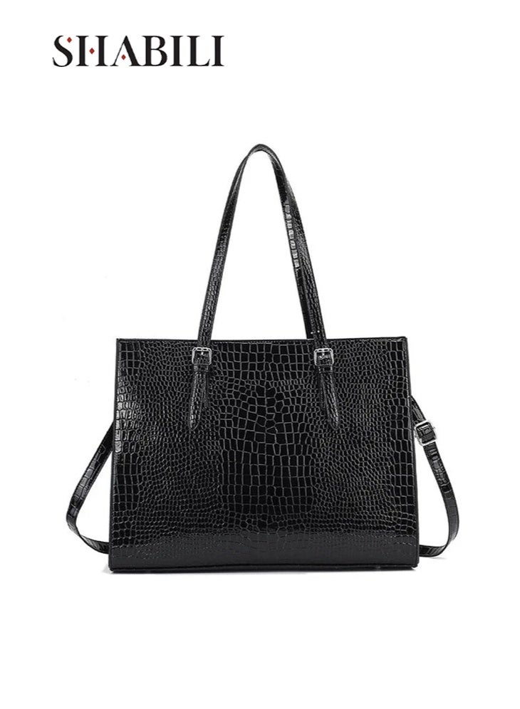 شبيلي حقيبة كمبيوتر محمول للسيدات، حقيبة كتف للأعمال مصنوعة من جلد البولي يوريثان خفيفة الوزن مقاومة للماء وحقيبة مكتب، حقيبة يد ذات سعة كبيرة وحقيبة كروس وحقيبة جانبية للفتيات وطلاب الجامعات - Image 1