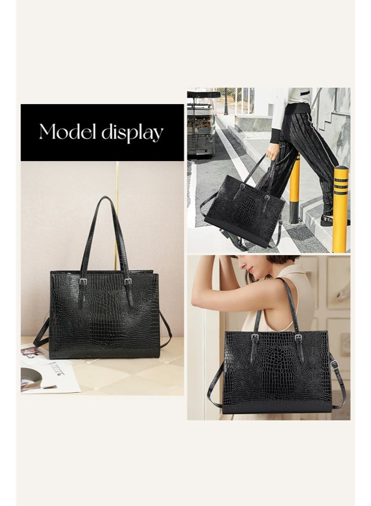 شبيلي حقيبة كمبيوتر محمول للسيدات، حقيبة كتف للأعمال مصنوعة من جلد البولي يوريثان خفيفة الوزن مقاومة للماء وحقيبة مكتب، حقيبة يد ذات سعة كبيرة وحقيبة كروس وحقيبة جانبية للفتيات وطلاب الجامعات - Image 2