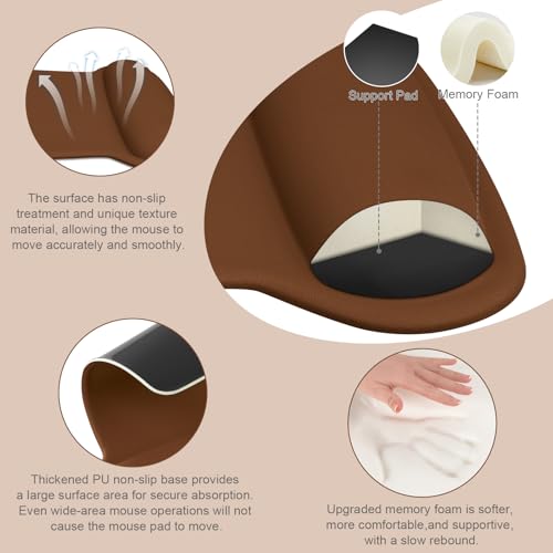 MOSISO Wrist Rest Support for Mouse Pad Keyboard Set Ergonomic Mousepad NonSlip Base HomeOffice Pain Relief Easy Typing Cushion with Neoprene Cloth Raised Memory Foam Brown - Image 3