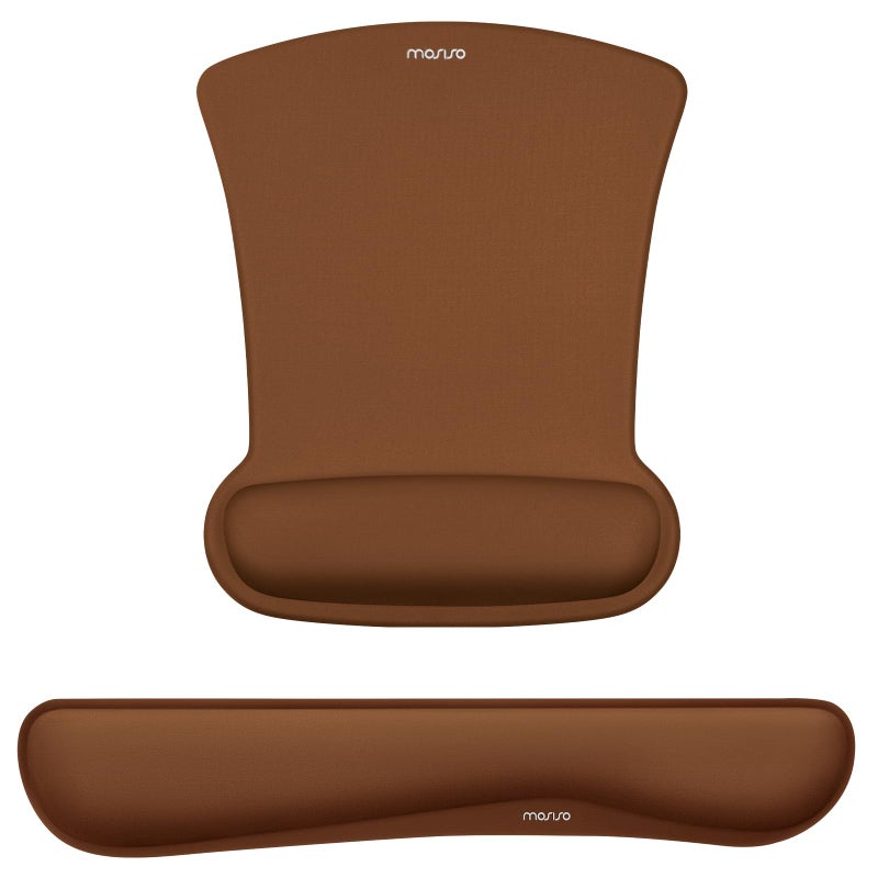 MOSISO Wrist Rest Support for Mouse Pad Keyboard Set Ergonomic Mousepad NonSlip Base HomeOffice Pain Relief Easy Typing Cushion with Neoprene Cloth Raised Memory Foam Brown - Image 2