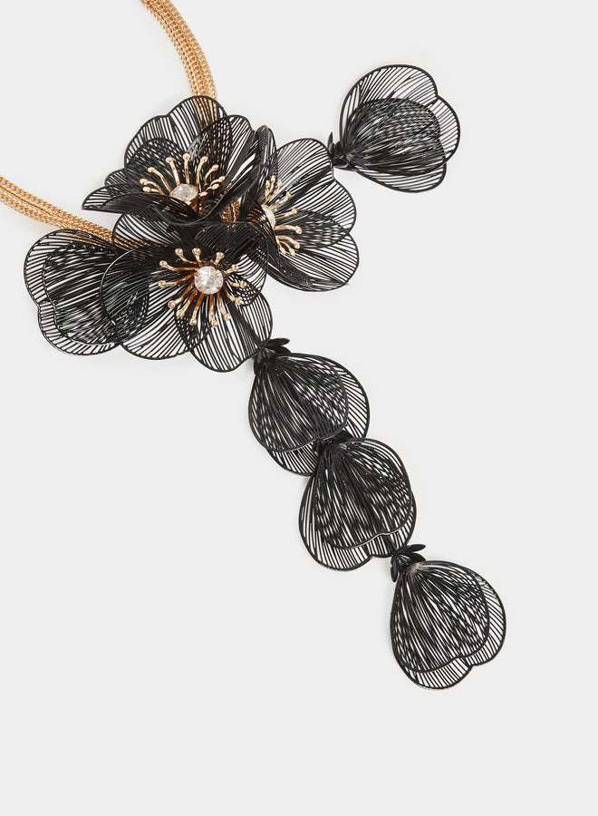 Styli Black Floral Pendant Necklace - Image 2