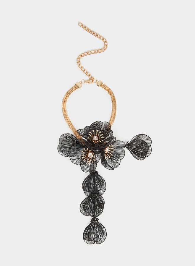 Styli Black Floral Pendant Necklace - Image 1