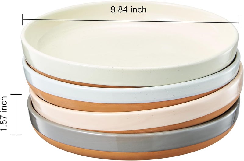 Khen Ceramic Flat Pasta Bowl Plate Set of 435oz Microwave Safe with High Edge for Kitchen and Eating Large Wide BowlsPlates for Serving Dinner Lunch Salad Cereals  Pastel Muted Colors Gift - Image 4