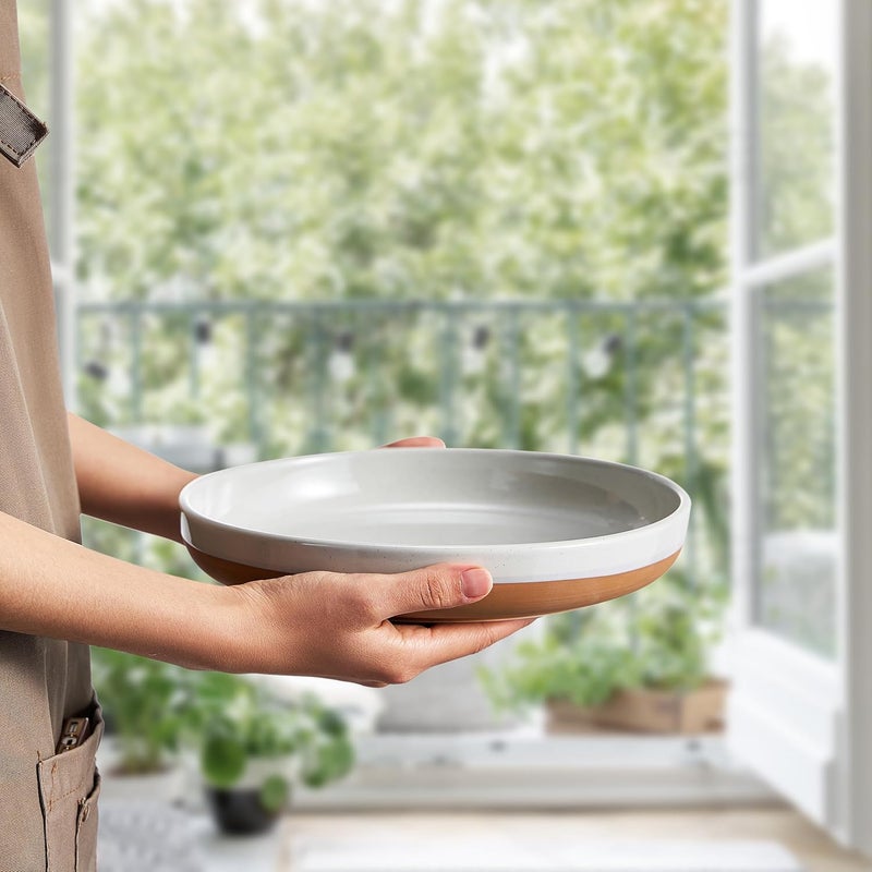 Khen Ceramic Flat Pasta Bowl Plate Set of 435oz Microwave Safe with High Edge for Kitchen and Eating Large Wide BowlsPlates for Serving Dinner Lunch Salad Cereals  Pastel Muted Colors Gift - Image 5