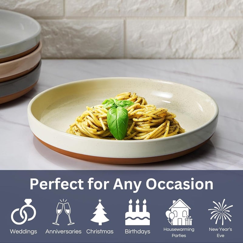 Khen Ceramic Flat Pasta Bowl Plate Set of 435oz Microwave Safe with High Edge for Kitchen and Eating Large Wide BowlsPlates for Serving Dinner Lunch Salad Cereals  Pastel Muted Colors Gift - Image 2