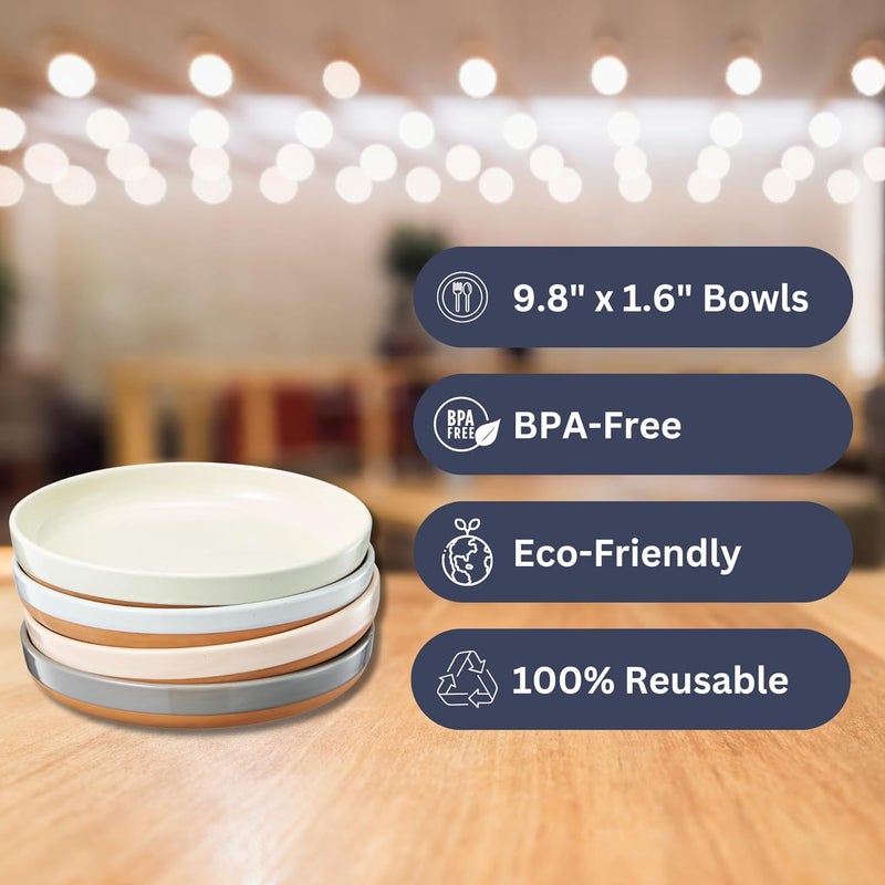 Khen Ceramic Flat Pasta Bowl Plate Set of 435oz Microwave Safe with High Edge for Kitchen and Eating Large Wide BowlsPlates for Serving Dinner Lunch Salad Cereals  Pastel Muted Colors Gift - Image 3