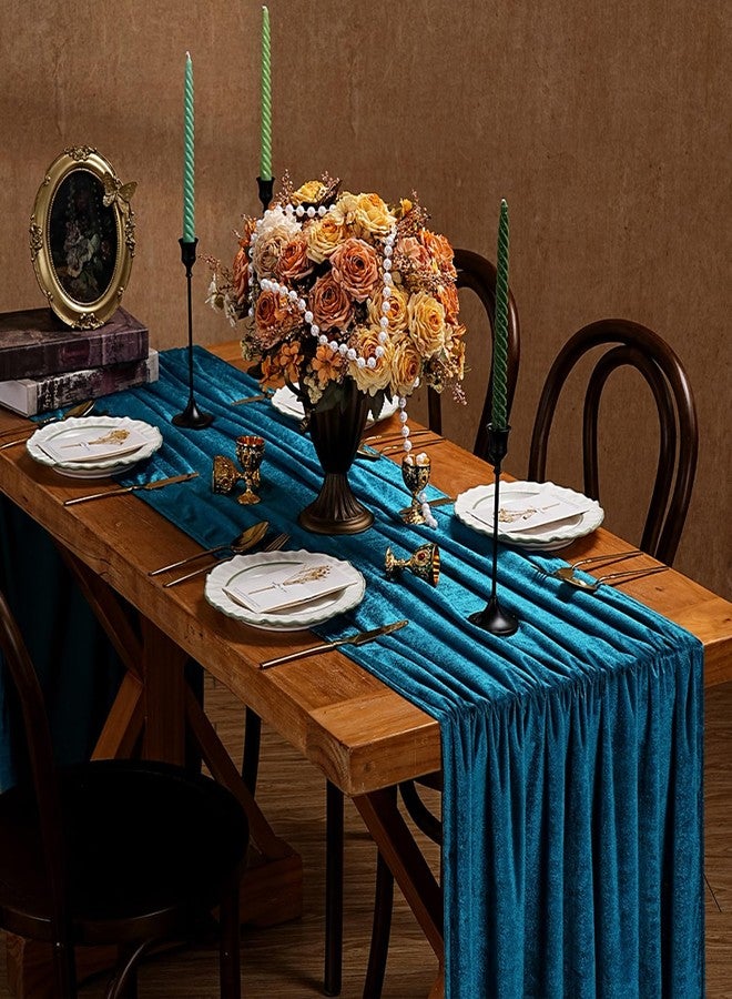 SoarDream Peacock Blue Velvet Table Runner 4 Packs 20x120 Inch 10ft Long Luxurious Velvet for Indoor Outdoor Wedding Banquet Spring Decoration - Image 5
