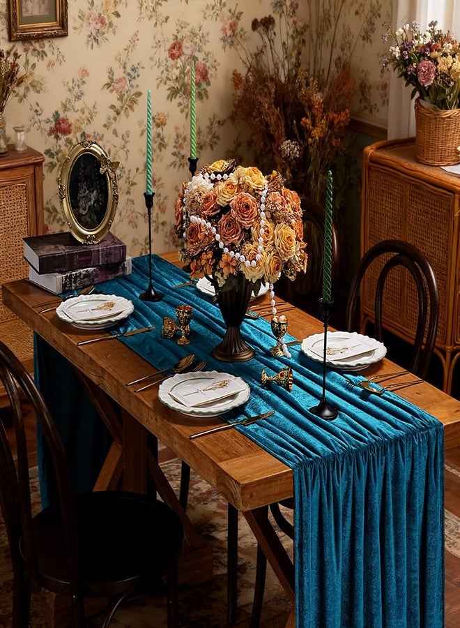 SoarDream Peacock Blue Velvet Table Runner 4 Packs 20x120 Inch 10ft Long Luxurious Velvet for Indoor Outdoor Wedding Banquet Spring Decoration - Image 2