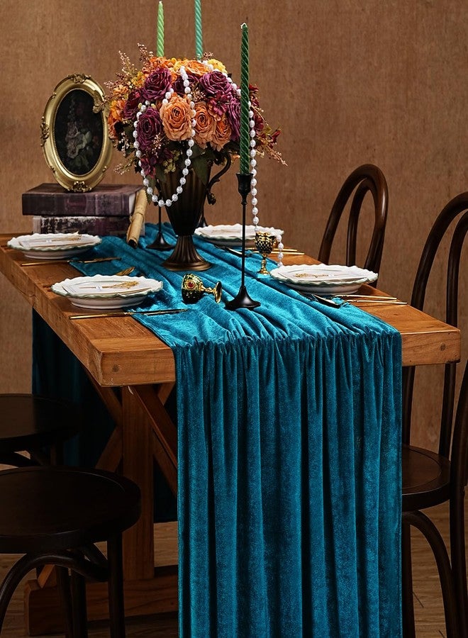 SoarDream Peacock Blue Velvet Table Runner 4 Packs 20x120 Inch 10ft Long Luxurious Velvet for Indoor Outdoor Wedding Banquet Spring Decoration - Image 4