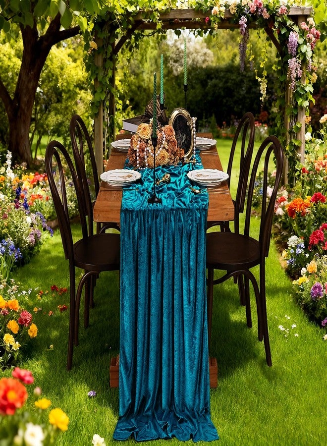 SoarDream Peacock Blue Velvet Table Runner 4 Packs 20x120 Inch 10ft Long Luxurious Velvet for Indoor Outdoor Wedding Banquet Spring Decoration - Image 1