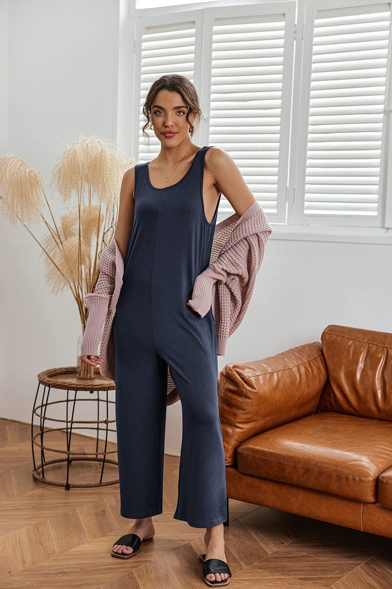 2024 Summer Women'S Sling Loose Straight Solid Color Wide Leg One-Piece Suspender Pants - Image 3
