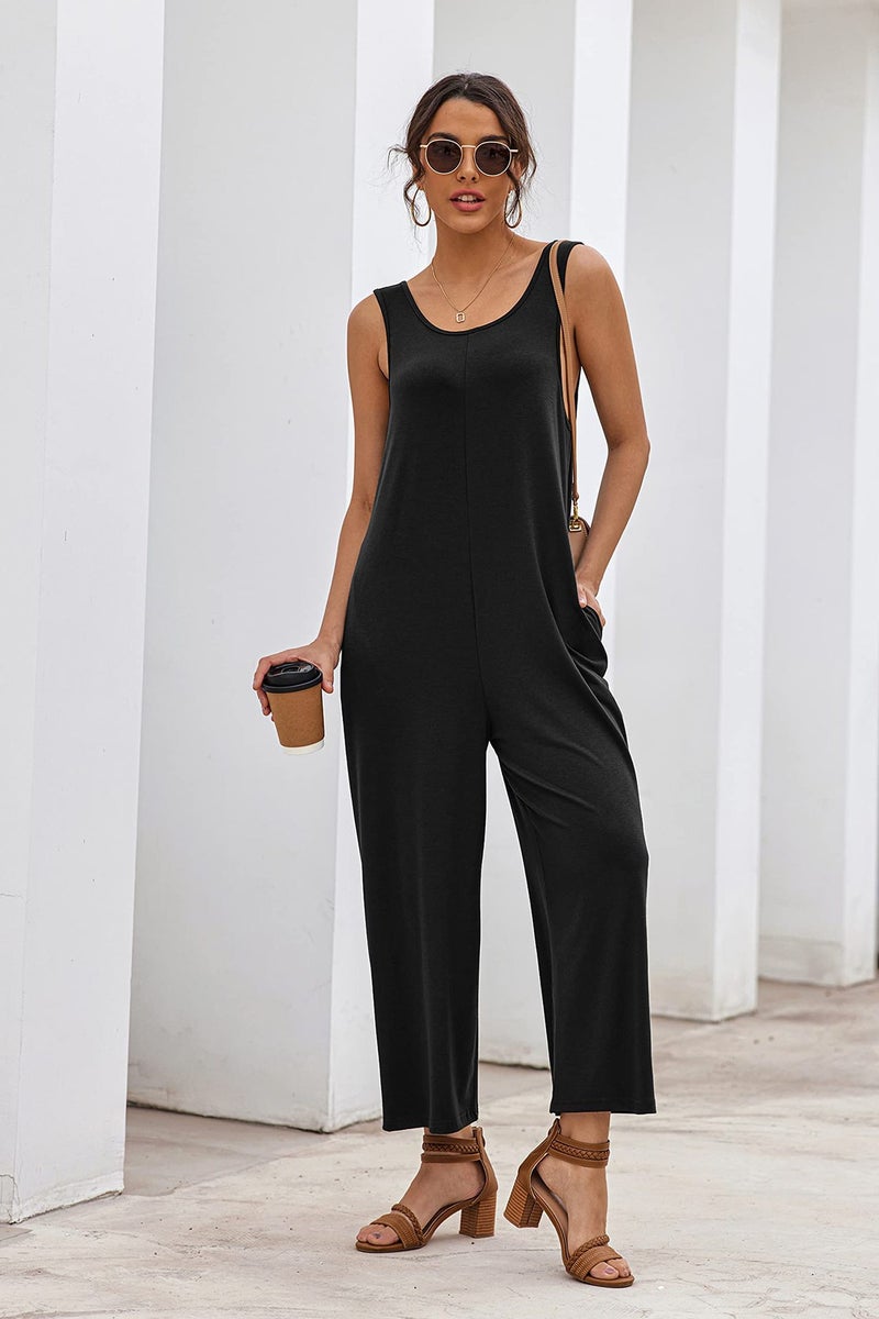 2024 Summer Women'S Sling Loose Straight Solid Color Wide Leg One-Piece Suspender Pants - Image 4