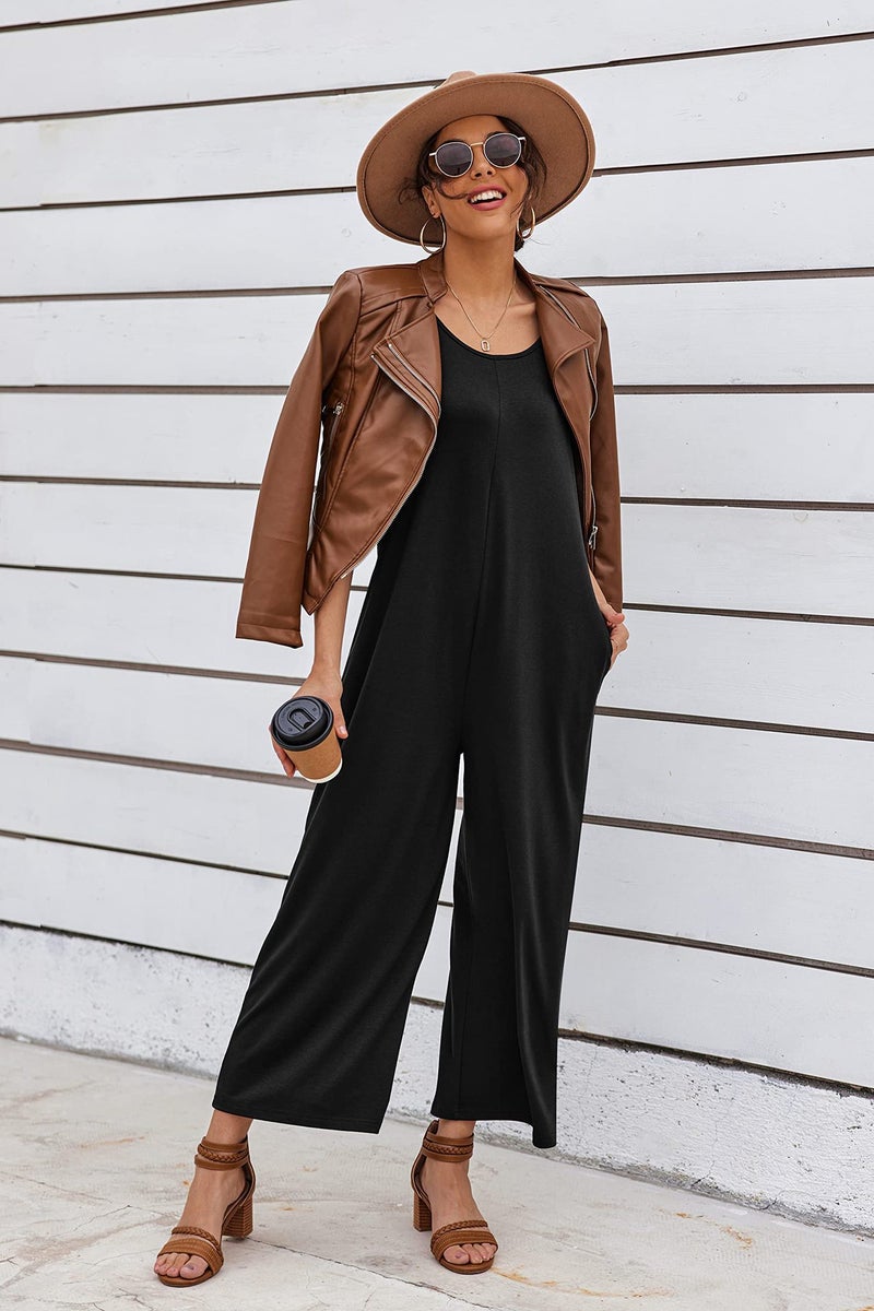 2024 Summer Women'S Sling Loose Straight Solid Color Wide Leg One-Piece Suspender Pants - Image 5