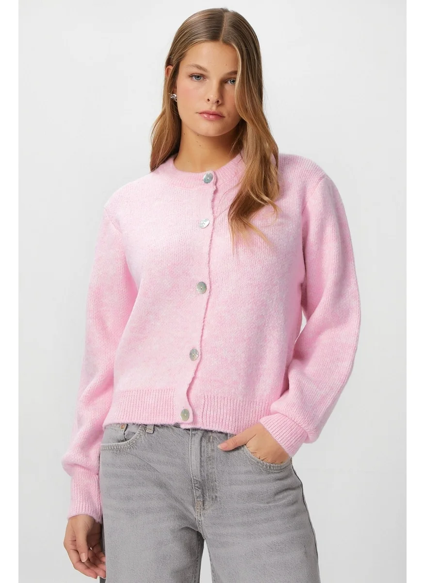 Ritnice Women Demi Basic Soft Texture Pink Basic Knitwear Cardigan