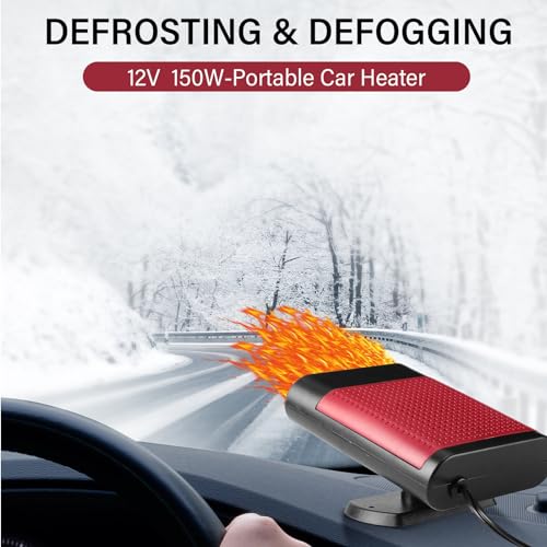 Datanly 2 Pcs 12V 150W Portable Car Heater Defroster 2 in 1 Modes Automobile Windscreen Fan Heating and Cooling Windshield Fan Defroster Demister with Plug into Cigarette Lighter (Red) - Image 5