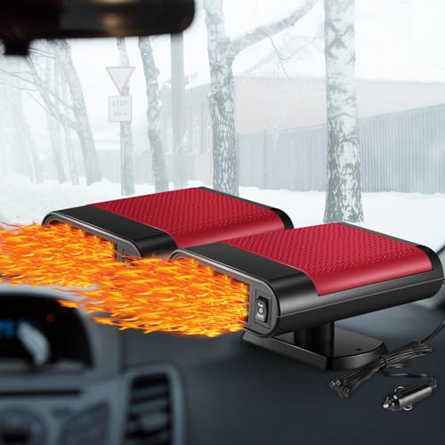 Datanly 2 Pcs 12V 150W Portable Car Heater Defroster 2 in 1 Modes Automobile Windscreen Fan Heating and Cooling Windshield Fan Defroster Demister with Plug into Cigarette Lighter (Red) - Image 1