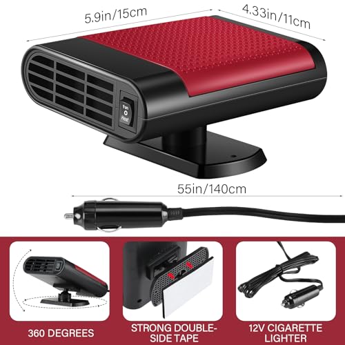 Datanly 2 Pcs 12V 150W Portable Car Heater Defroster 2 in 1 Modes Automobile Windscreen Fan Heating and Cooling Windshield Fan Defroster Demister with Plug into Cigarette Lighter (Red) - Image 2