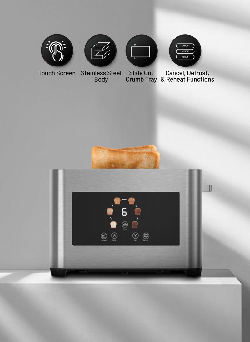 porodo 2-Slice Digital Pop Up 850W Bread Toaster/ Stainless Steel 410 Material/ Touch Panel/ Slide Out Crumb Tray - Silver  - Image 5