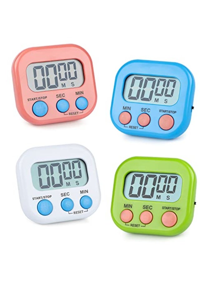 4 Pack Of Magnetic Kitchen Timer Clock – Digital Countdown & Stopwatch Timer – Bright LCD Display – Loud Beep – Multipurpose Timer ( Random Color ) - Image 1