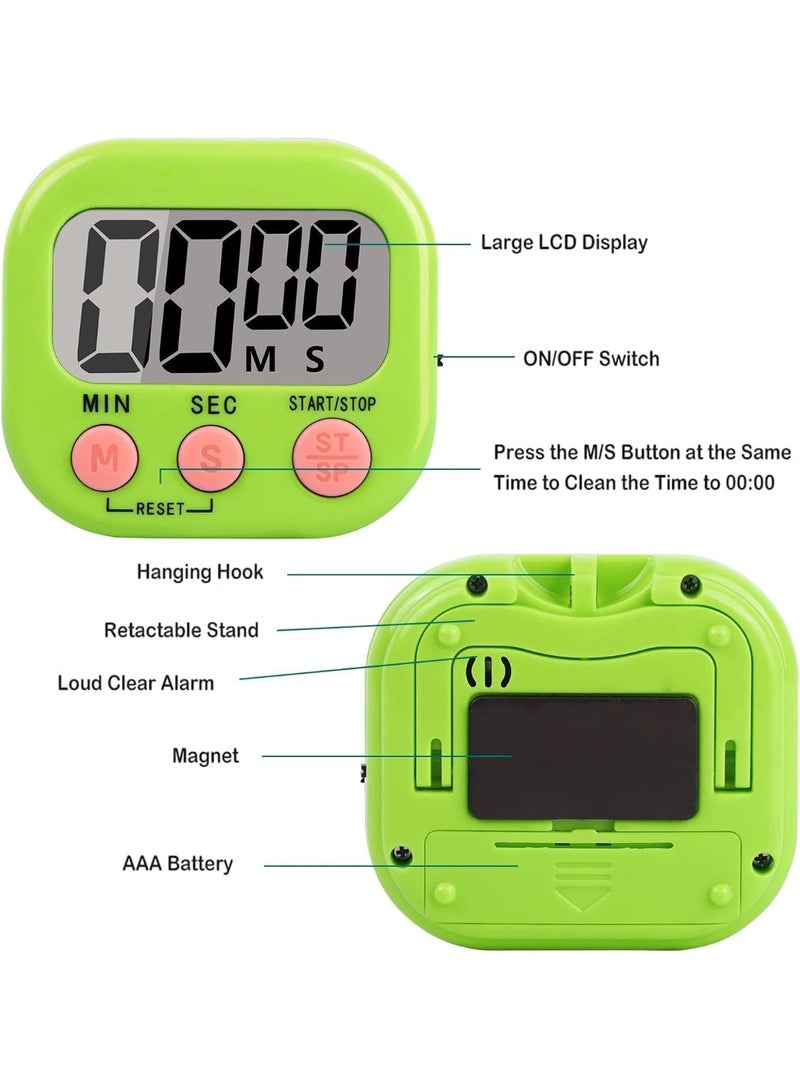 4 Pack Of Magnetic Kitchen Timer Clock – Digital Countdown & Stopwatch Timer – Bright LCD Display – Loud Beep – Multipurpose Timer ( Random Color ) - Image 2