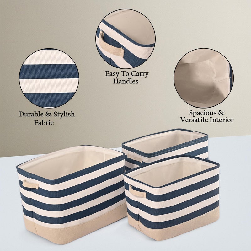 Kuber Industries Kuber Industries (Set of 3) Foldable Cosmetic & Skincare Dressing Table Organizer | Space-Saving Storage Boxes for Makeup Items/Hair Gadgets & Jewellery Holder | GM-30-BLU | White & Blue Stripe - Image 3
