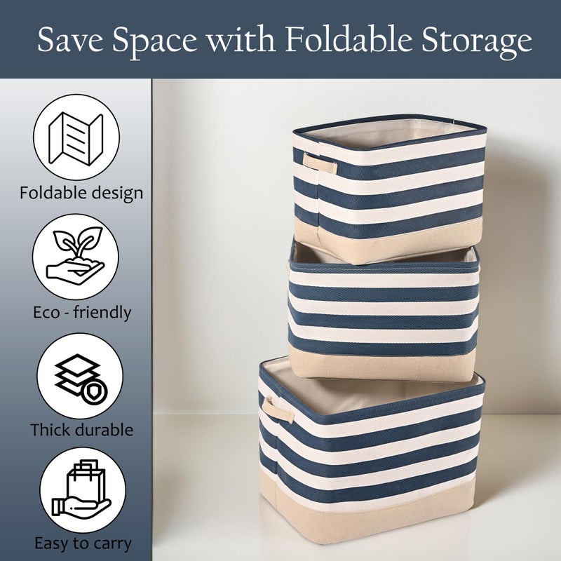 Kuber Industries Kuber Industries (Set of 3) Foldable Cosmetic & Skincare Dressing Table Organizer | Space-Saving Storage Boxes for Makeup Items/Hair Gadgets & Jewellery Holder | GM-30-BLU | White & Blue Stripe - Image 4
