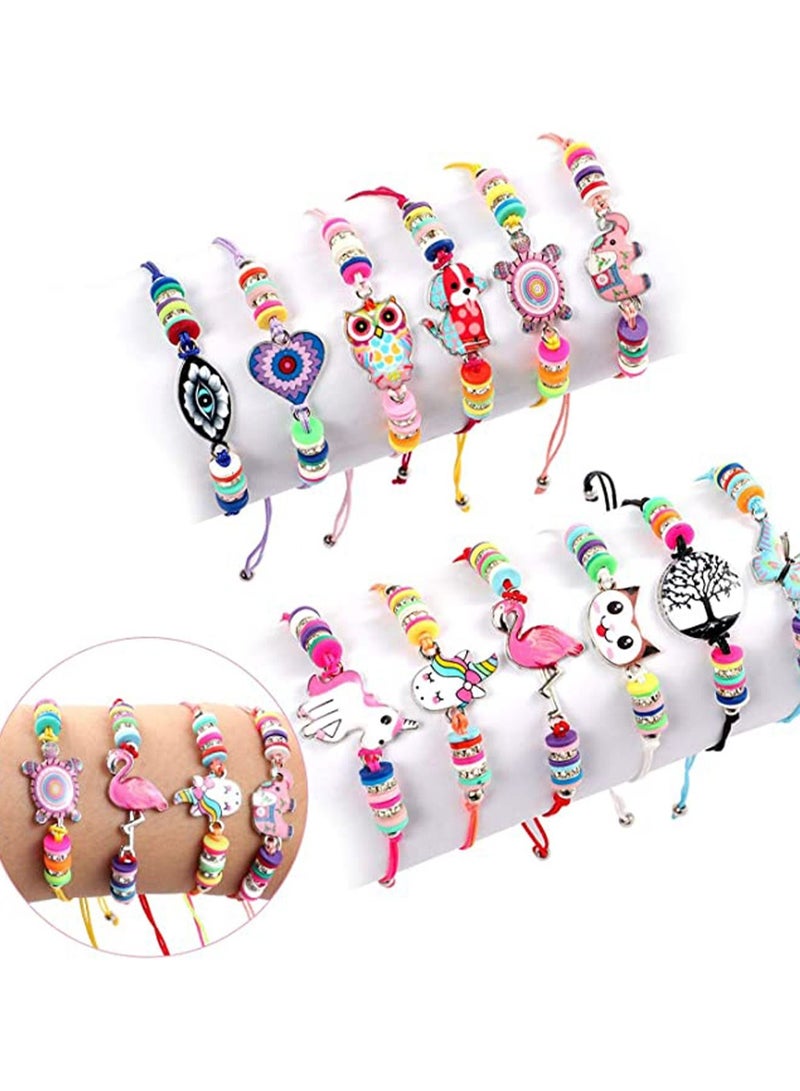 12 Pcs Kids Girls Women Bracelets Jewelry Animal Pendant Unicorn Owl Cute Women Bracelet Multicolor Rhinestone Woven Friendship Bracelets for Party Favors Pretend Play Bracelets Kids  - Image 1