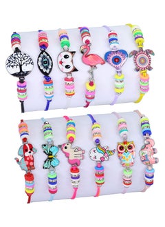 Generic 12 Pcs Kids Girls Women Bracelets Jewelry Animal Pendant Unicorn Owl Cute Women Bracelet Multicolor Rhinestone Woven Friendship Bracelets for Party Favors Pretend Play Bracelets Kids  - Image 2