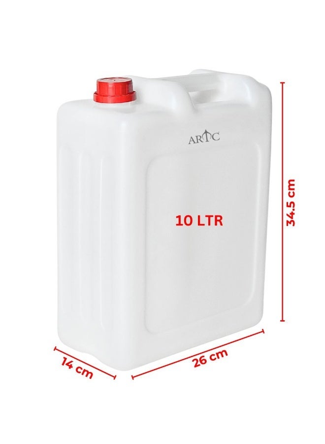 اي ار تي سي عبوة وعلبة جيريكان بلاستيكية متينة من البولي إيثيلين عالي الكثافة من ARTC سعة ١٠ لترات | غطاء مزدوج مانع للتسرب، أبيض شفاف، لتخزين الماء والوقود والزيوت والسوائل | متعددة الاستخدامات، آمنة غذائيًا وكيميائيًا، للاستخدام الصناعي والشحن والتخييم والمنزل والمطبخ والتخزين والاستخدام الداخلي والخارجي. - Image 2